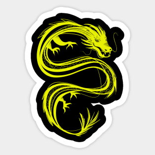 traditional chinese dragon in neon yellow, lime Sticker